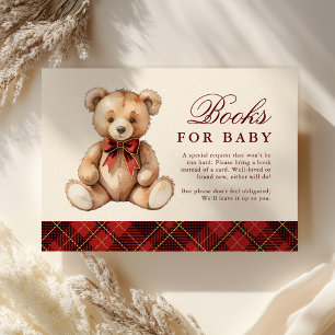 Red Plaid Bear Baby Shower Books For Baby Enclosure Card