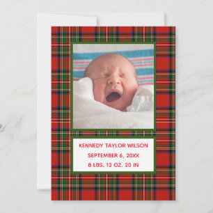 Red Plaid Birth Announcement Card