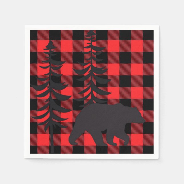 Red Plaid Black Bear Silhouette Napkin (Front)