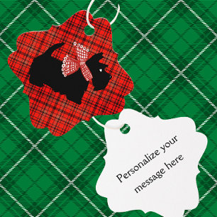 Red Plaid Black Scottie Dog Personalized Favour Tags