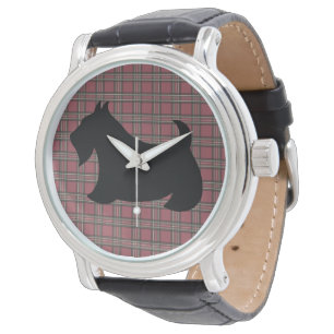 Red Plaid Black Scottish Terrier Watch
