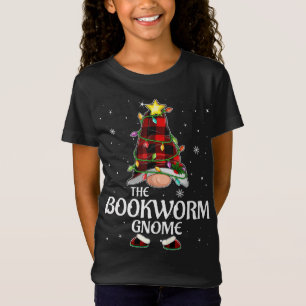 Red Plaid Bookworm Gnome Matching Christmas Pajama T-Shirt