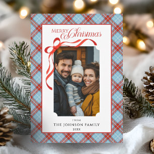 Red Plaid Bow Family Christmas Photo Holiday Card