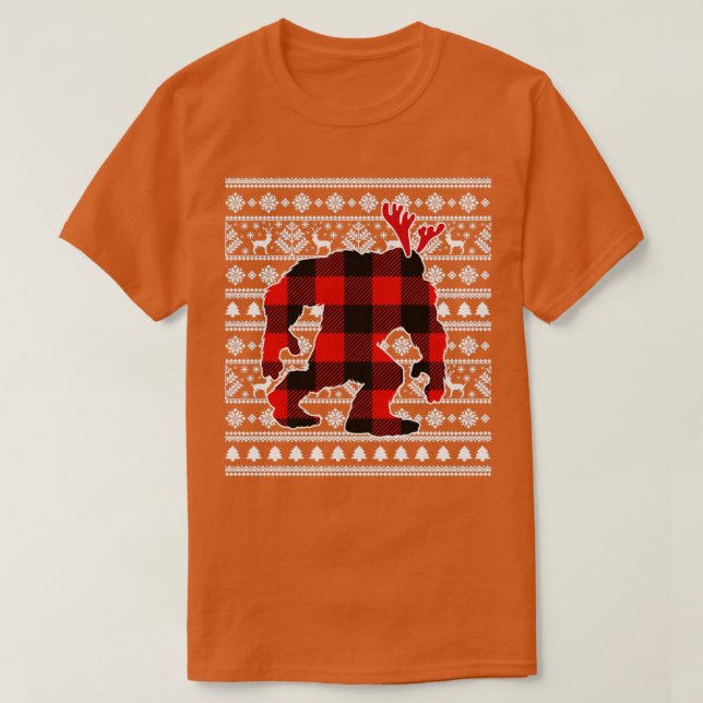 Red Plaid Buffalo Bigfoot Christmas Pajamas Xmas G T-Shirt (Design Front)