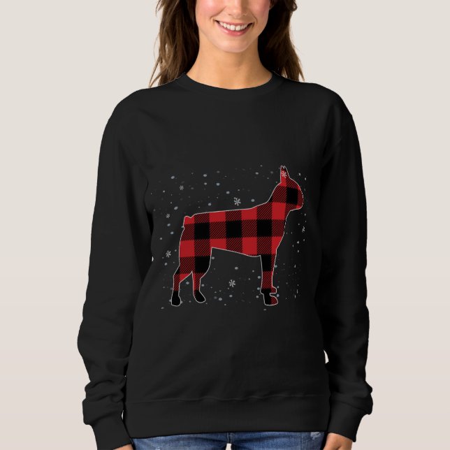 Red Plaid Buffalo Boston Terrier Christmas Pyjamas Sweatshirt (Front)