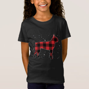 Red Plaid Buffalo Boston Terrier Christmas Pyjamas T-Shirt