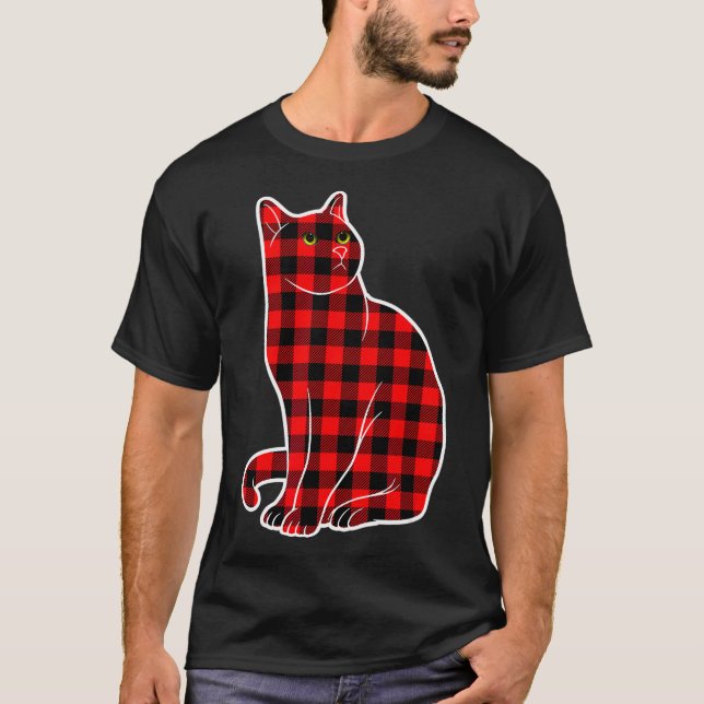 Red Plaid Buffalo Cat Christmas Pyjamas Girls T-Shirt (Front)