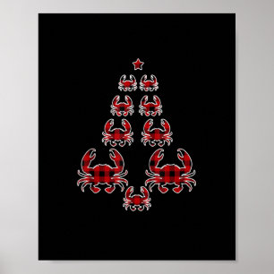 Red Plaid Buffalo Crab Christmas Tree Pyjamas Xmas Poster