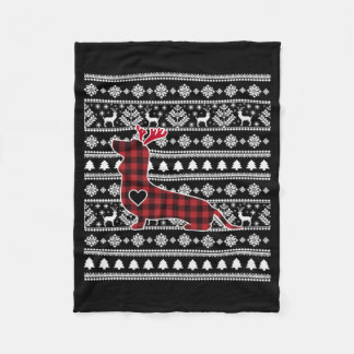 Red Plaid Buffalo Dachshund Dog Christmas Fleece Blanket
