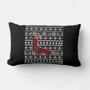 Red Plaid Buffalo Dachshund Dog Christmas Lumbar Cushion