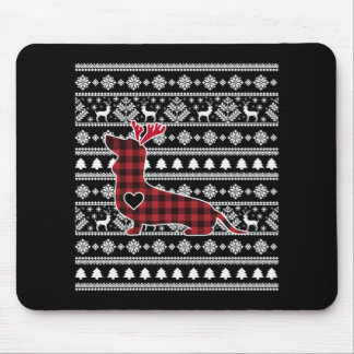 Red Plaid Buffalo Dachshund Dog Christmas Mouse Pad