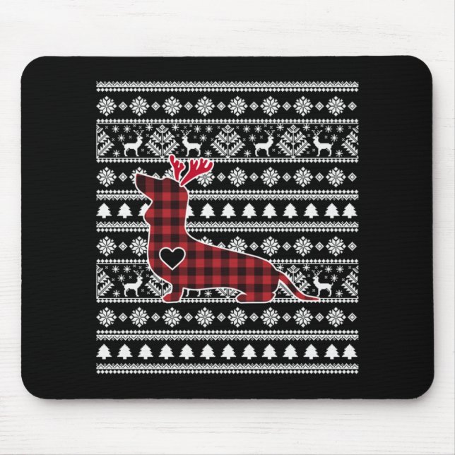 Red Plaid Buffalo Dachshund Dog Christmas Mouse Pad (Front)