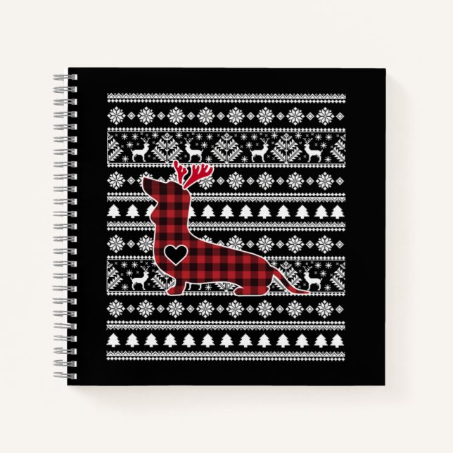 Red Plaid Buffalo Dachshund Dog Christmas Notebook (Front)