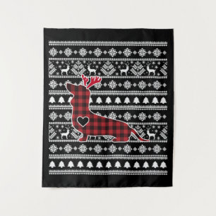 Red Plaid Buffalo Dachshund Dog Christmas Tapestry