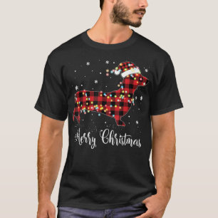 Red Plaid Buffalo Dachshund Merry Christmas Pajama T-Shirt