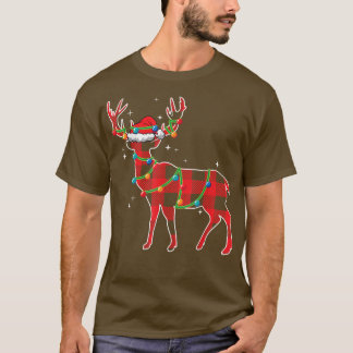 Red Plaid Buffalo Deer Christmas Pyjamas Xmas Ligh T-Shirt
