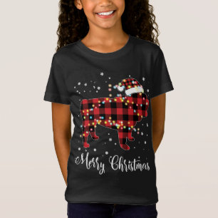 Red Plaid Buffalo English Bulldog Merry Christmas T-Shirt