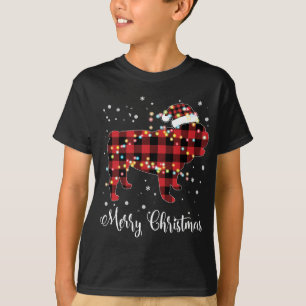 Red Plaid Buffalo English Bulldog Merry Christmas T-Shirt