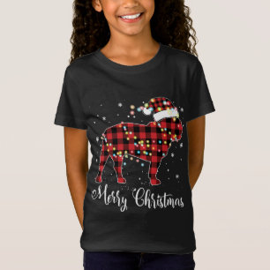 Red Plaid Buffalo French Bulldog Merry Christmas P T-Shirt