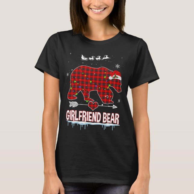 Red Plaid Buffalo Girlfriend Bear Christmas Pajama T-Shirt (Front)