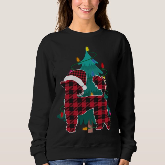 Red Plaid Buffalo Great Poodle Matching Christmas Sweatshirt (Front)