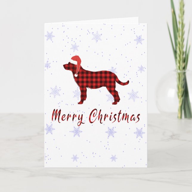 Red Plaid Buffalo Labrador Retriever Dog Christmas Holiday Card (Front)