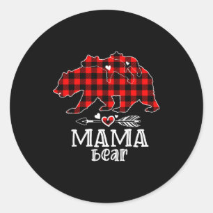 Red Plaid Buffalo Mama Bear Christmas Pajamas Fami Classic Round Sticker