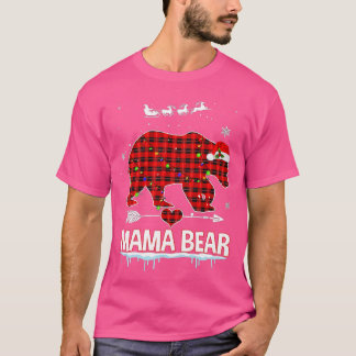 Red Plaid Buffalo Mama Bear Christmas Pyjamas Fami T-Shirt
