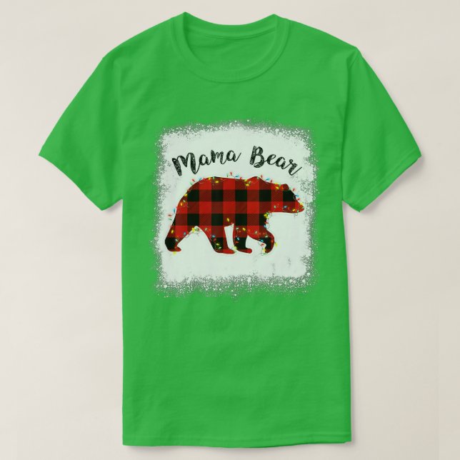 Red Plaid Buffalo Mama Bear Christmas Pyjamas Fami T-Shirt (Design Front)