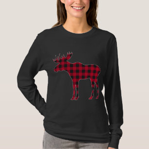 Red Plaid Buffalo Moose Christmas Matching Family T-Shirt