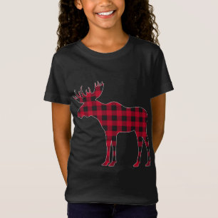Red Plaid Buffalo Moose Christmas Matching Family  T-Shirt