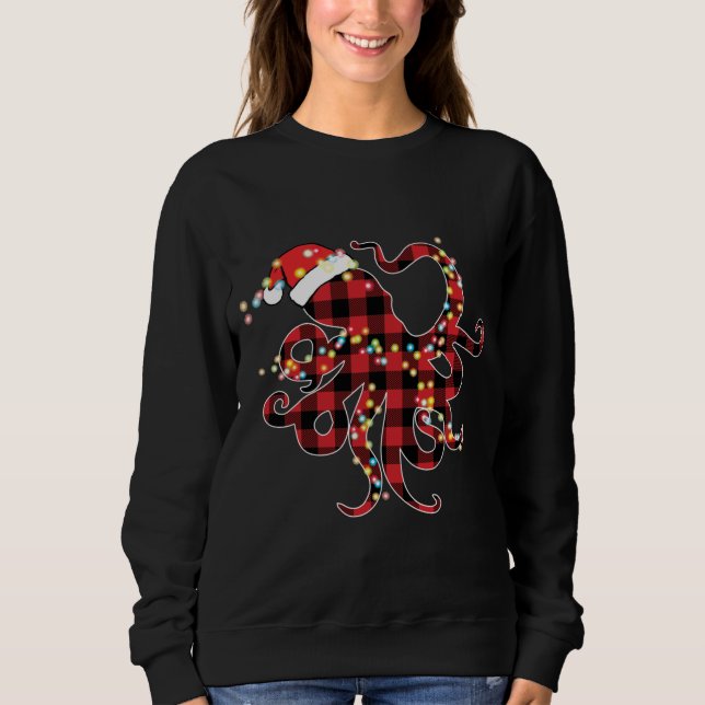 Red Plaid Buffalo Octopus Christmas Lights Pyjamas Sweatshirt (Front)