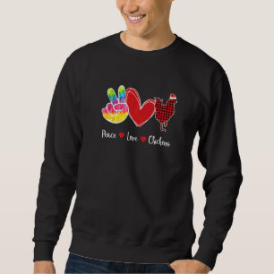 Red Plaid Buffalo Tartan Peace Love Chickens Santa Sweatshirt