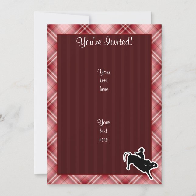 Red Plaid Bull Rider Invitation (Front)