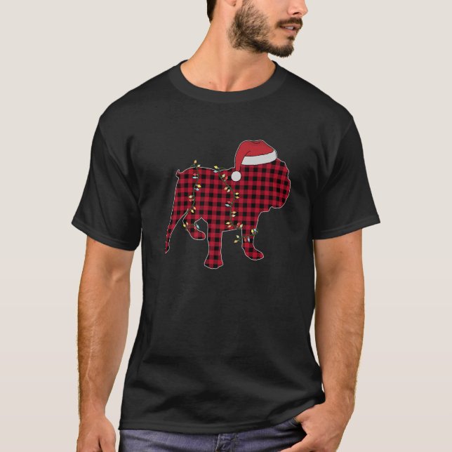 Red Plaid Bulldog Buffalo Family Christmas Santa D T-Shirt (Front)
