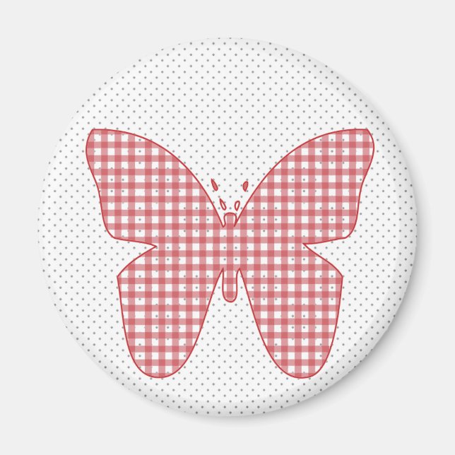 Red Plaid Butterfly on Polka Dot Magnet (Front)