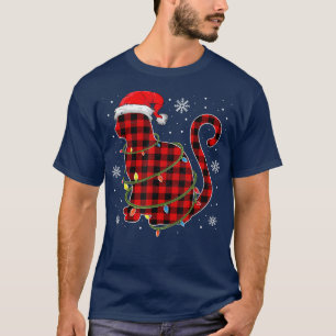 Red Plaid Cat Santa Hat Christmas Pajamas Family X T-Shirt
