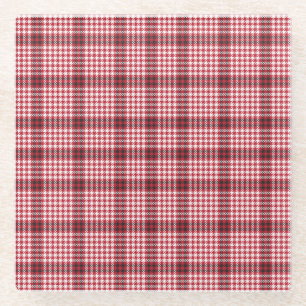Red Plaid Chequered Tartan Texture Glass Coaster