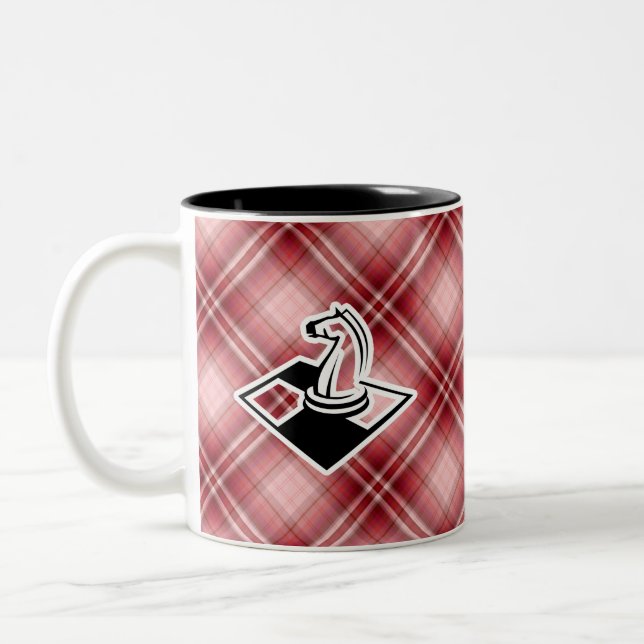Red Plaid Chess Two-Tone Coffee Mug (Left)
