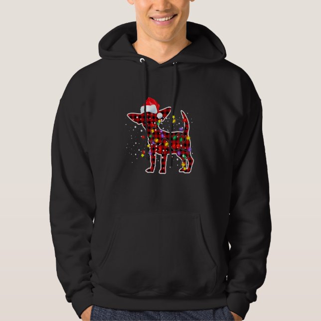 Red Plaid Chihuahua Dog Christmas Pyjamas Family X Hoodie (Front)