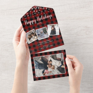 Red plaid Christmas 4 photos all in one card