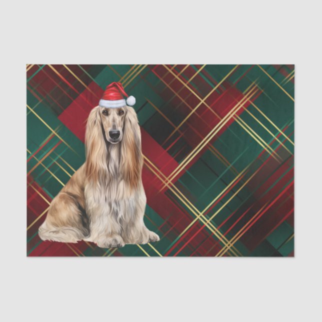 Red Plaid Christmas Afghan Hound Dog Holiday Tissue Paper (Front)