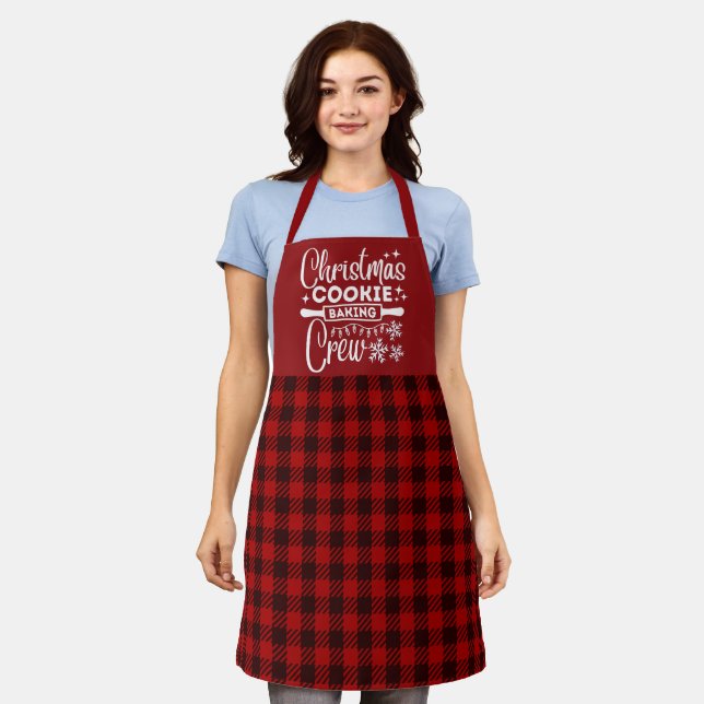 Red Plaid Christmas Cookie Baking Crew Apron (Worn)