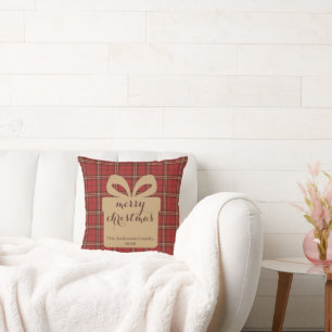 Red Plaid Christmas Festive Pattern - Cushion