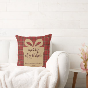 Red Plaid Christmas Festive Pattern -  Cushion