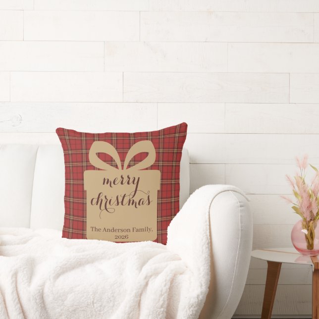 Red Plaid Christmas Festive Pattern -  Cushion (Couch)