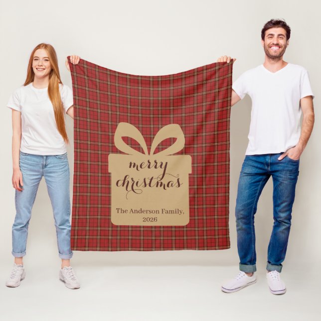 Red Plaid Christmas Festive Pattern -  Fleece Blanket (In Situ)