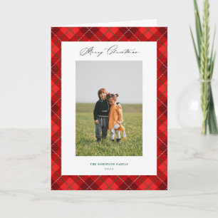 Red Plaid Christmas Holiday Photo Folded Card