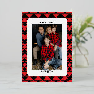 Red Plaid Christmas Invitation   Photo Foil