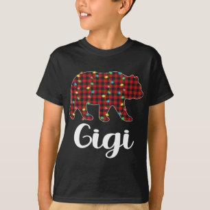 Red Plaid Christmas Lights Gigi Bear Xmas Pajama T-Shirt